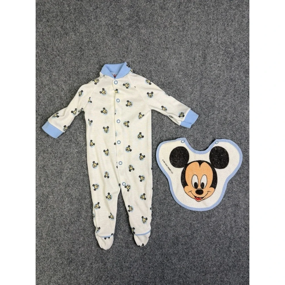 Vintage 1984 Disney Playskool Play J's Mickey Mouse Onsie & Bib Newborn